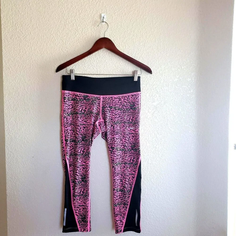 Nike Dri-Fit Womens Pants Pink S Capri Animal Print Leggings